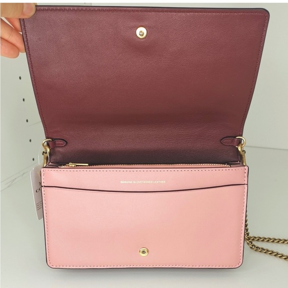 Coach Pink Tea Rose Rivets Foldover Chain Crossbody - Picture 3 of 9